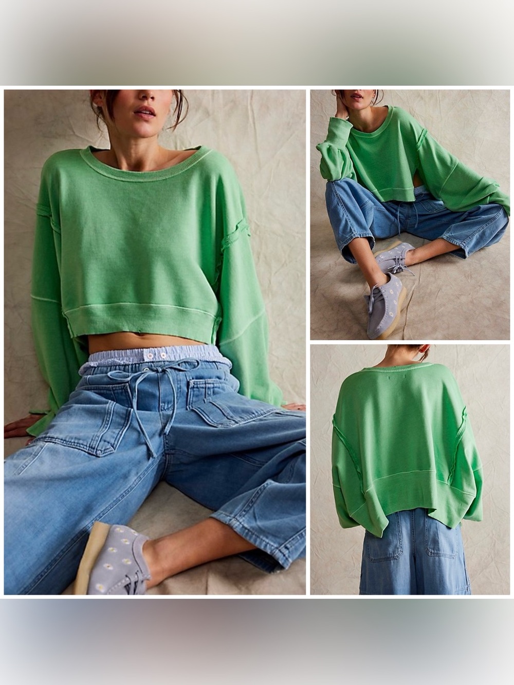 NWT Free People We The Free Camden Cropped Sweatshirt - meadow green - XS